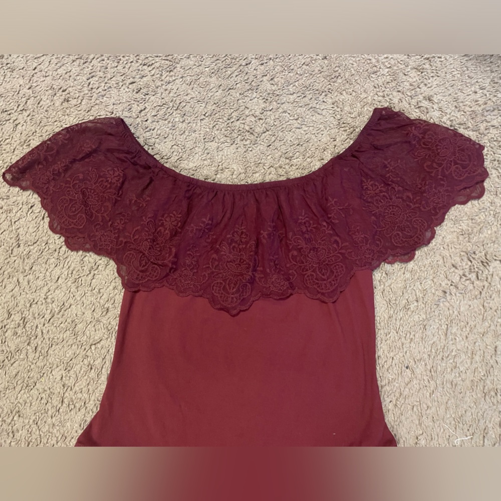 Boutique Lace Off-The-Shoulder Ruffle Bodysuit - Picture 2 of 6
